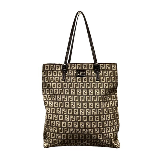 Fendi Zucchino Canvas Leather Tote Bag