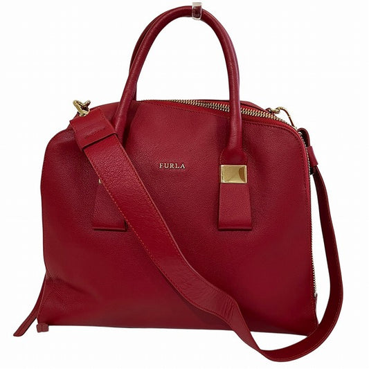 Furla Red Leather 2WAY Handbag Shoulder Bag