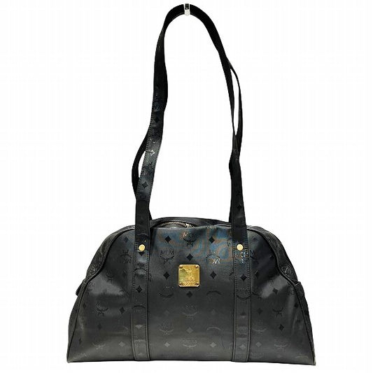 MCM Nylon Canvas Leather Logo Black Shoulder Bag