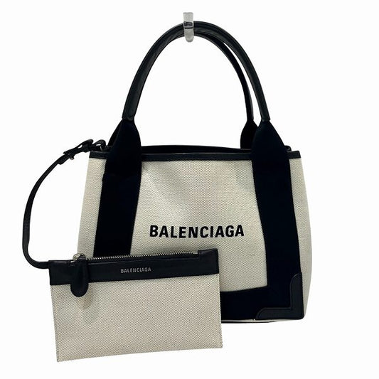 Balenciaga Navy Cabas XS Canvas Leather Bag