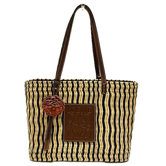 Loewe Anagram Raffia Leather Tote Bag