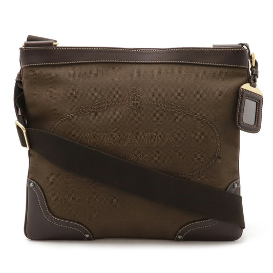 Prada Logo Jacquard Canvas Leather Shoulder Bag