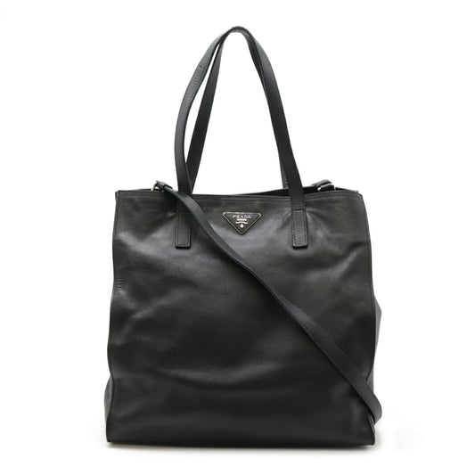 Prada Leather Triangle Logo Tote Bag