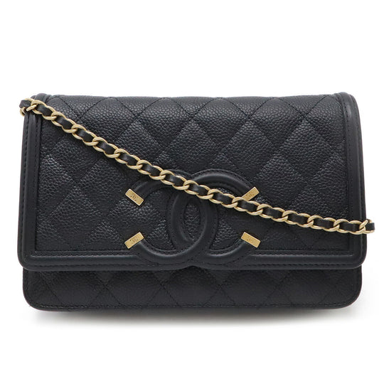 Chanel Caviar CC Filigree Chain Wallet Bag