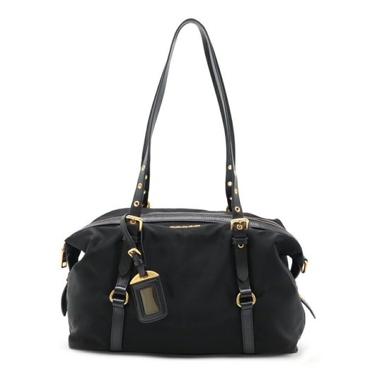 Prada Logo Jacquard Nylon Leather Shoulder Bag