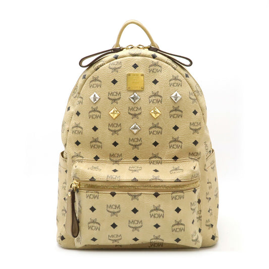 MCM Visetos Logo Backpack PVC Leather Beige