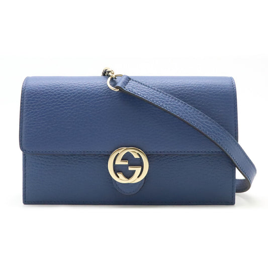 Gucci Leather Interlocking G Logo Chain Wallet Clutch