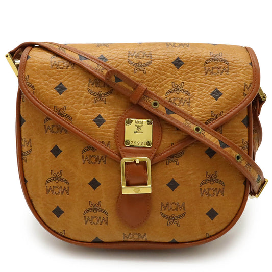 MCM Visetos Logo Shoulder Bag Cognac Brown