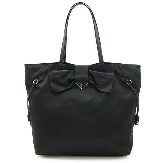 Prada Ribbon Motif Nylon Leather Tote Bag