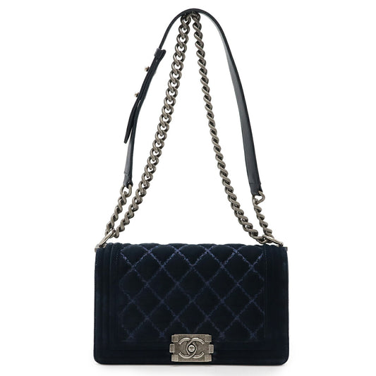 Chanel Boy Velour Leather Shoulder Bag A67086