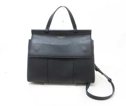 TORY BURCH BLOCK T 2WAY Leather Handbag Black