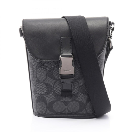 Coach Signature Shoulder Bag PVC Leather Black