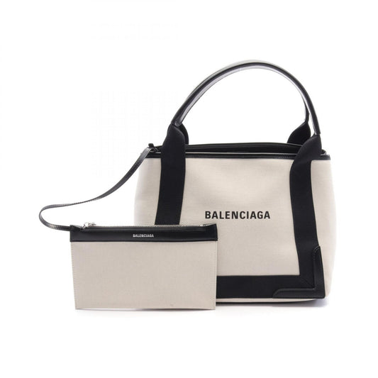 Balenciaga Navy Cabas S Canvas Leather Tote