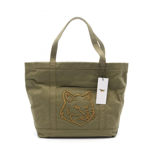 Maison Kitsune Fox Head Large Tote Bag Khaki