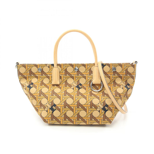 Tory Burch Basket Weave Canvas Leather Tote Bag