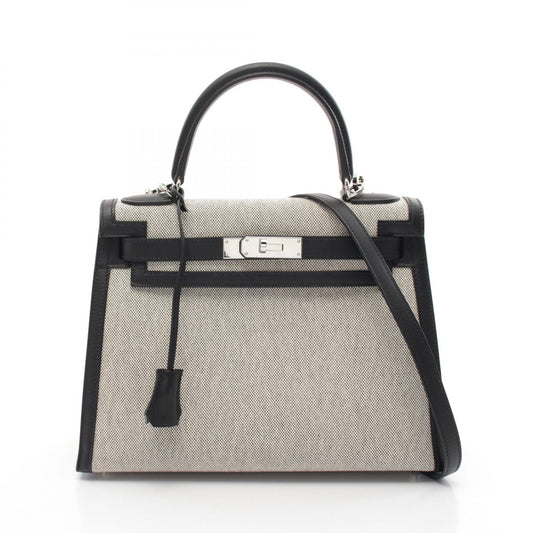 Hermes Kelly 28 Canvas Handbag Gray/Black