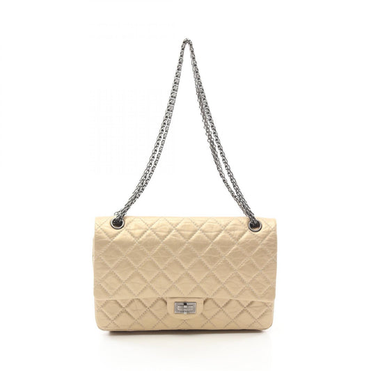 Chanel 2.55 Matelasse W Flap Shoulder Bag Beige