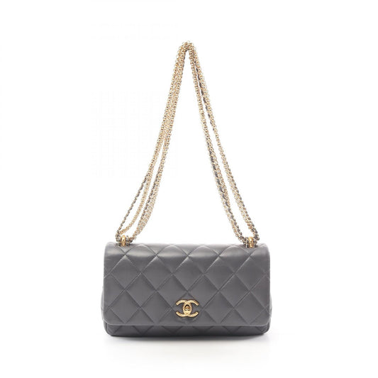 Chanel Lambskin Matelasse Shoulder Bag Gray