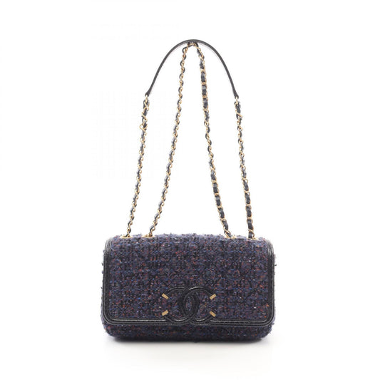 Chanel CC Filigree Shoulder Bag Fabric Exotic Leather