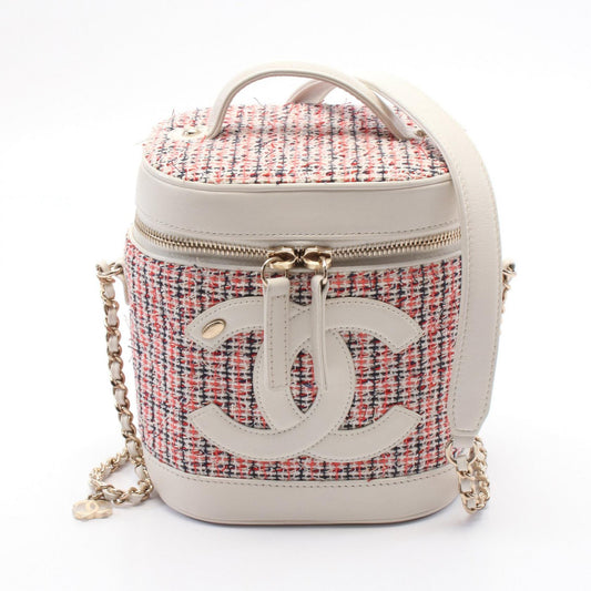 Chanel Coco Mark Fabric Leather Handbag AS0323