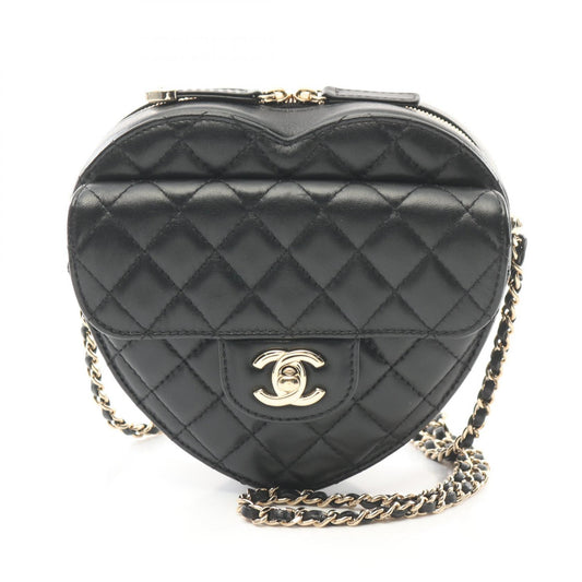 Chanel Heart Chain Lambskin Clutch Bag Black