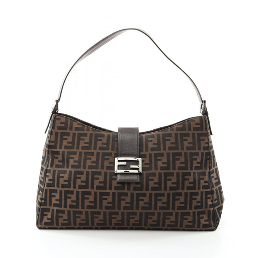Fendi Mamma Baguette Canvas Leather Shoulder Bag