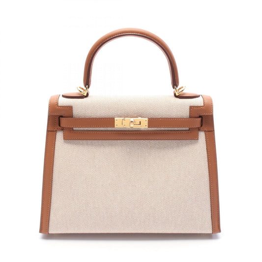 Hermes Kelly 25 Leather Canvas Handbag