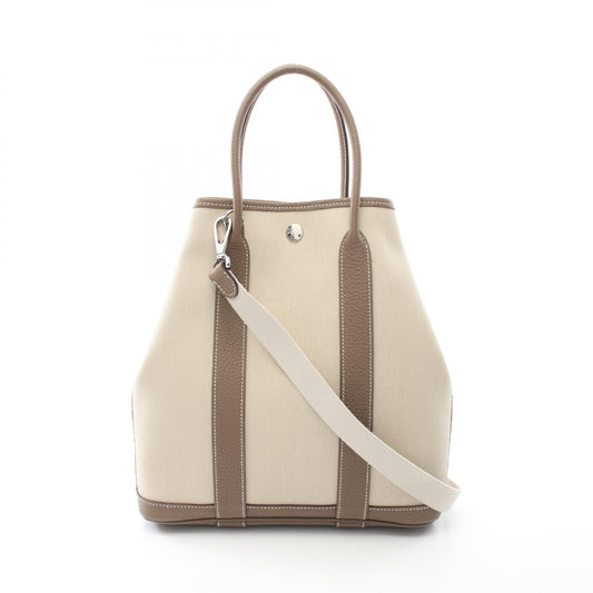 Hermes Garden File PM Canvas Leather Tote Bag