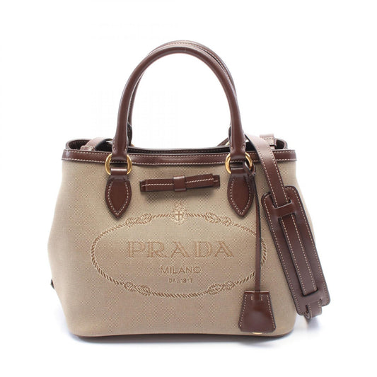Prada Logo Jacquard Canvas Leather Handbag