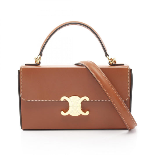 Celine Leather Box Triomphe Handbag Brown