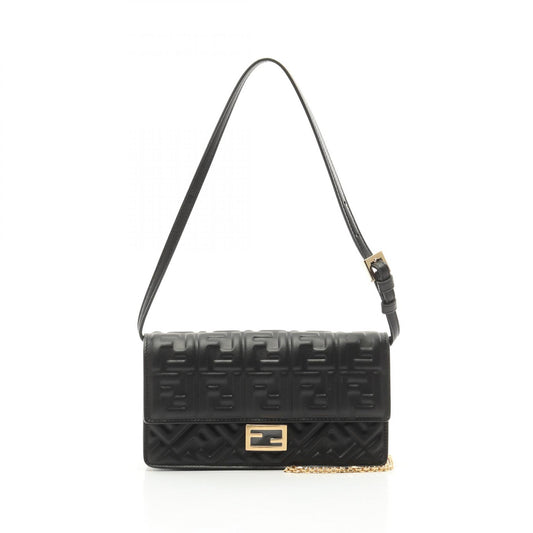 Fendi Leather Baguette FF Embossed Shoulder Bag