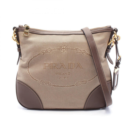 Prada Logo Jacquard Canvas Leather Shoulder Bag