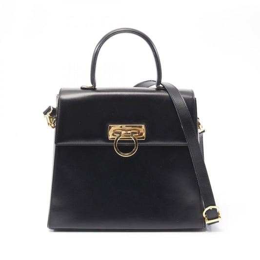 Salvatore Ferragamo Leather Gancini Handbag Black