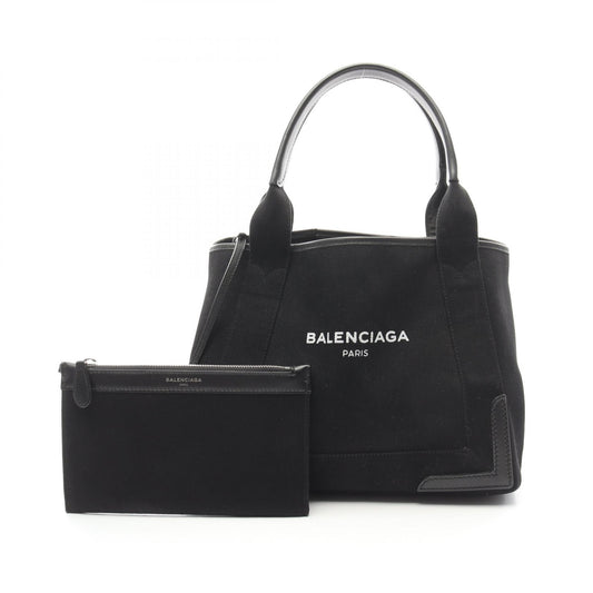Balenciaga Navy Cabas S Canvas Leather Tote Bag