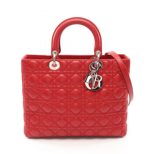 Dior Lady Dior Large Leather Handbag Red