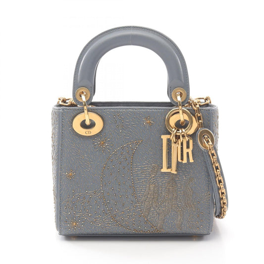 Dior Lady Dior Mini Leather Handbag Blue
