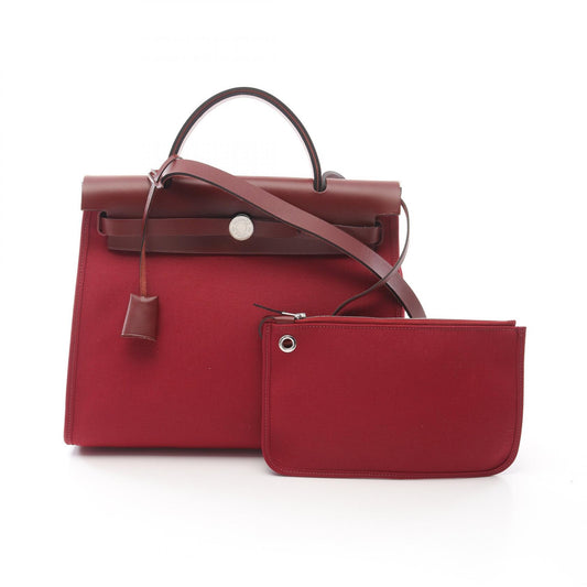 Hermes Canvas Leather Handbag Rouge Kazak