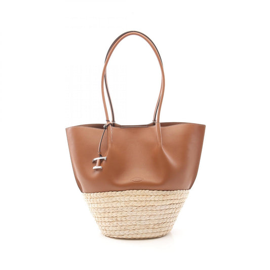 Tod's Leather Raffia Timeless Tote Bag