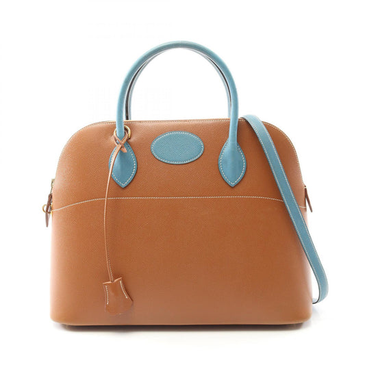 Hermes Bolide 35 Leather Handbag Brown/Blue