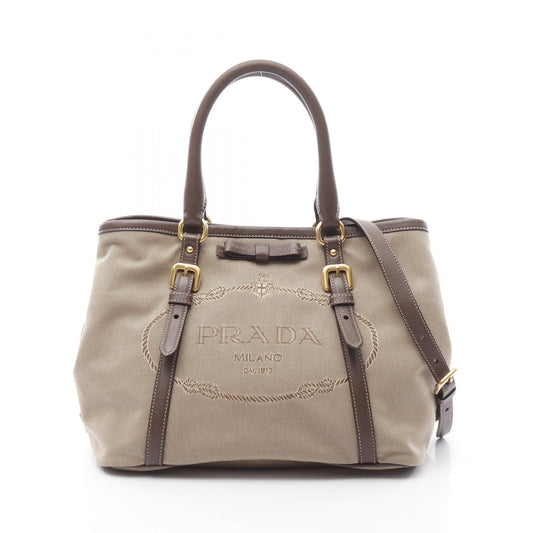 Prada Logo Jacquard Canvas Leather Tote Bag