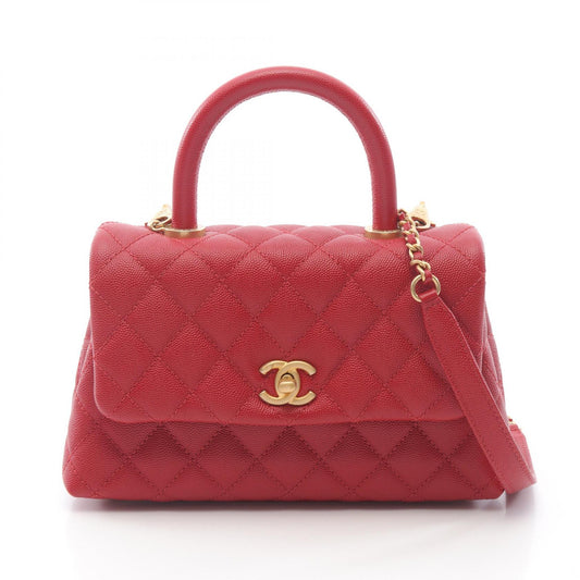 Chanel Caviar Skin Coco Handle Flap Handbag Red