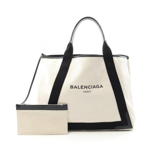 Balenciaga Navy Cabas M Canvas Leather Tote
