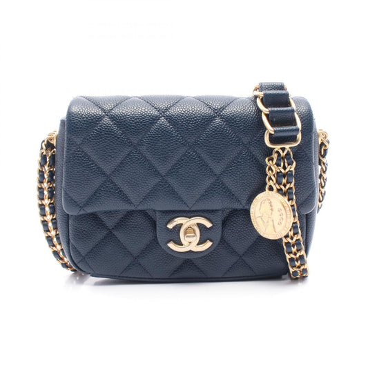 Chanel Caviar Skin Matelasse Shoulder Bag Navy