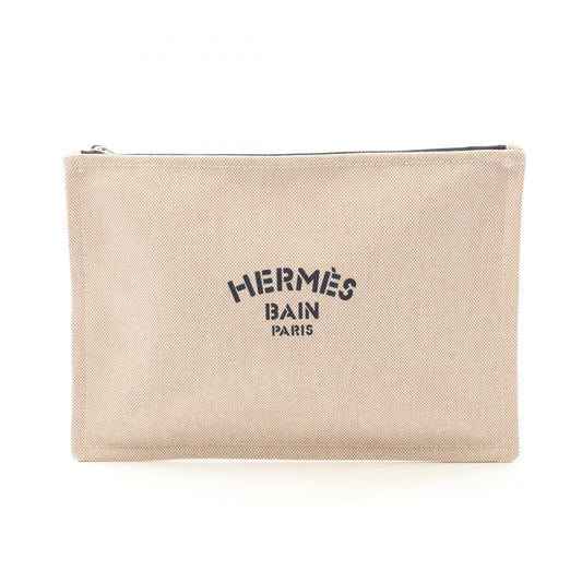 Hermes Canvas Leather Pouch Bag