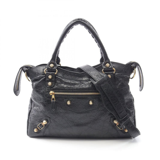 Balenciaga Leather Giant Town Handbag Black
