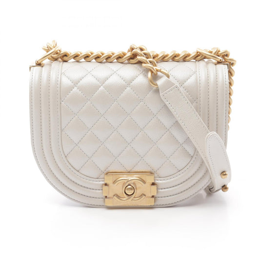 Chanel Boy Leather Shoulder Bag White