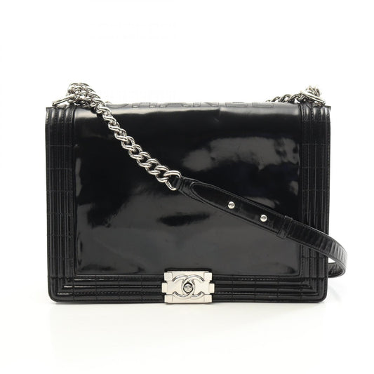 Chanel Boy Patent Leather Shoulder Bag Black