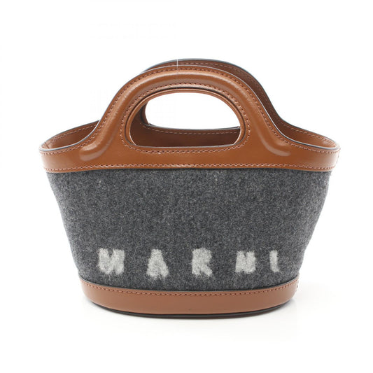Marni Wool Leather Handbag Gray White Brown