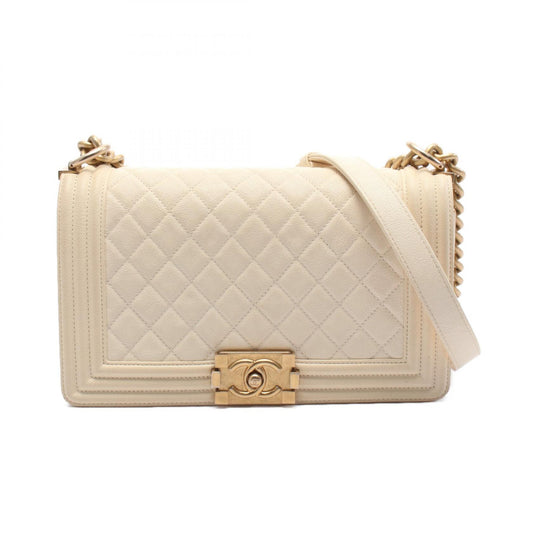 Chanel Boy Shoulder Bag Caviar Skin White