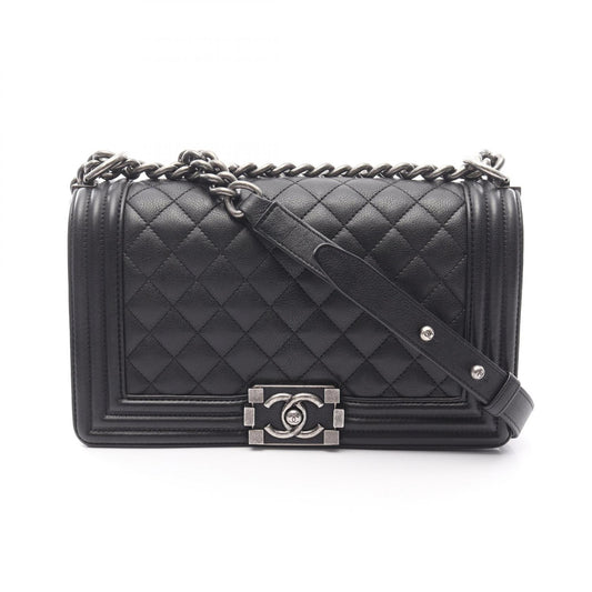 Chanel Boy Leather Shoulder Bag Black A67086